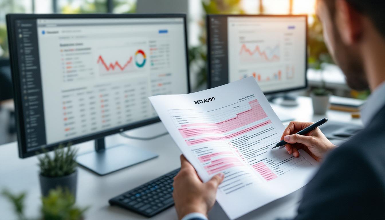 SEO performance audit showing ranking improvements and organic traffic growth over 12 months