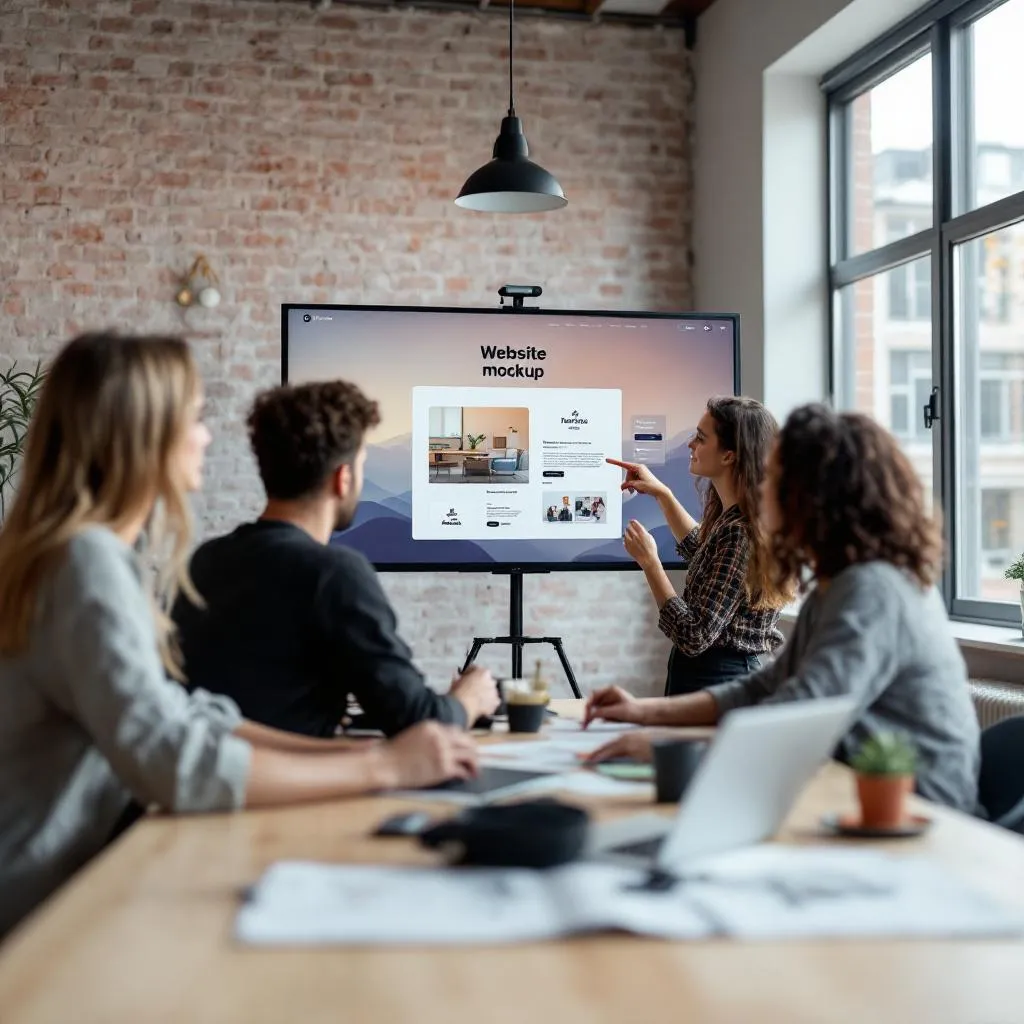Web design team discussing project requirements in a New Zealand office